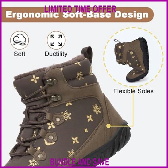 Women's Zero Drop Barefoot Hiking Boots Waterproof Snow Boots Slip On - Picture 6 of 8